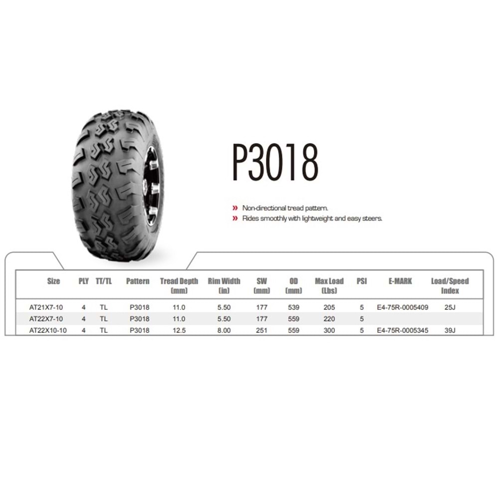 Wanda 22x7-10 P3018 All Trail 4PR Atv Utv Ön Lastik