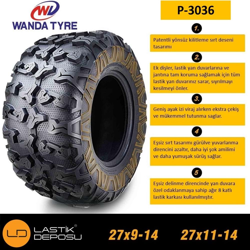 Wanda 27x9.00-14 P3036 8PR Atv Utv Ön Lastik