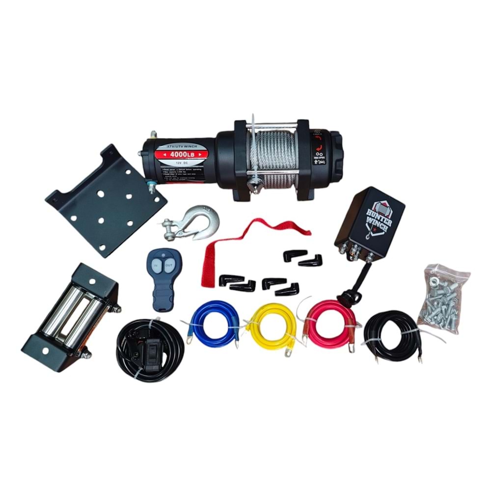 Hunter Vinç 4000 LB Çelik Halat Atv Offroad Uzaktan Kumandalı 12V