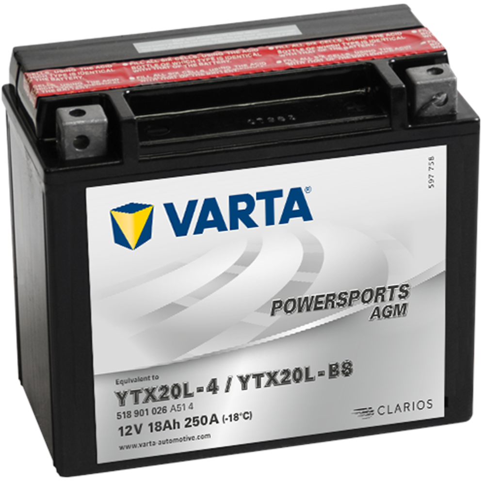 Varta YTX20L-BS 12V18AH Bakımsız AGM Motosiklet Aküsü