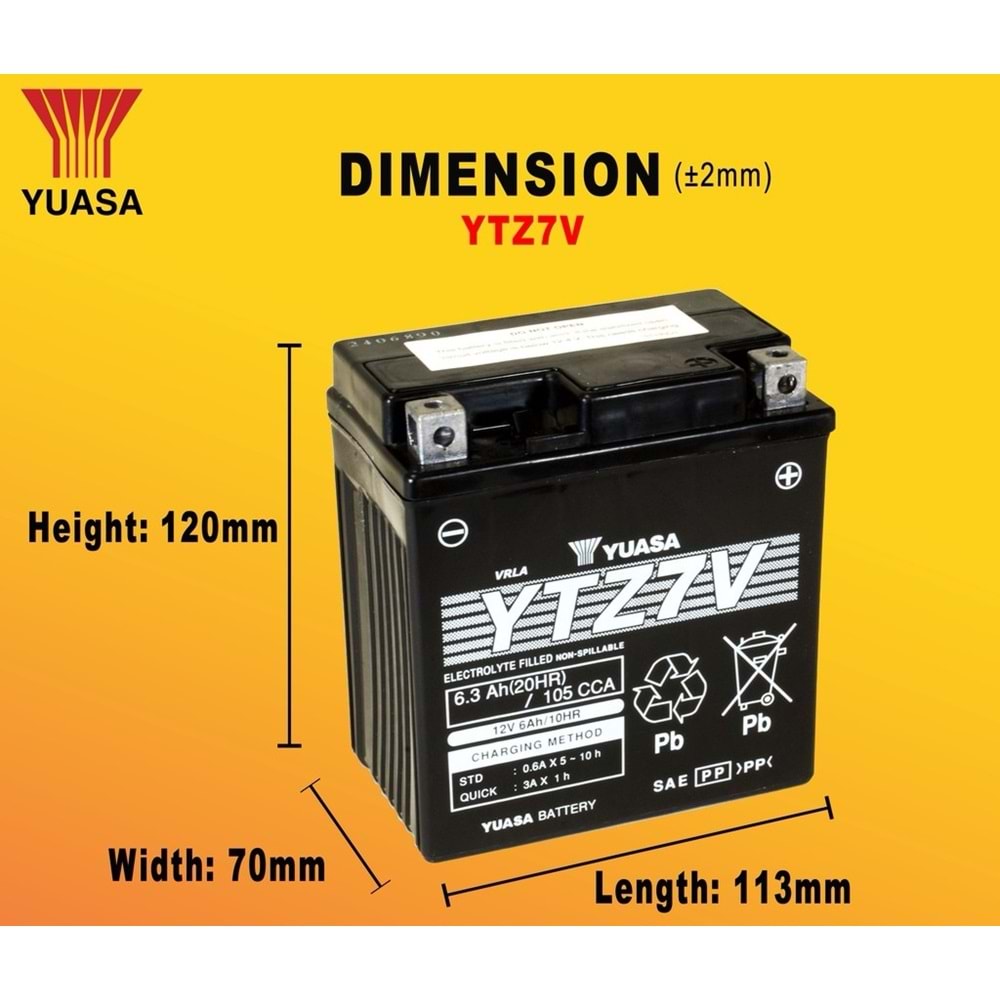 Yuasa YTZ7V 12V6AH Bakımsız Motosiklet Aküsü