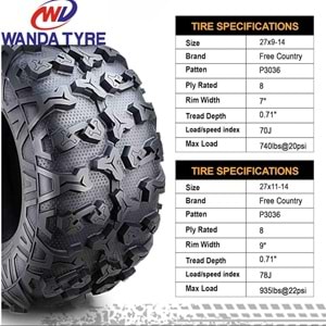 Wanda 27x9.00-14 P3036 8PR Atv Utv Ön Lastik