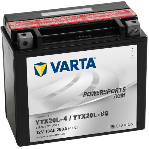 Varta YTX20L-BS 12V18AH Bakımsız AGM Motosiklet Aküsü