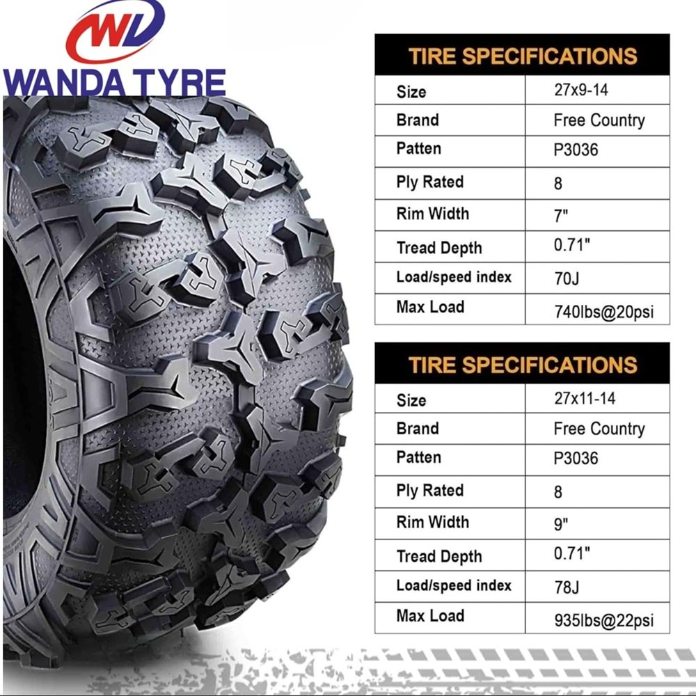 Wanda 27x9.00-14 P3036 8PR Atv Utv Ön Lastik